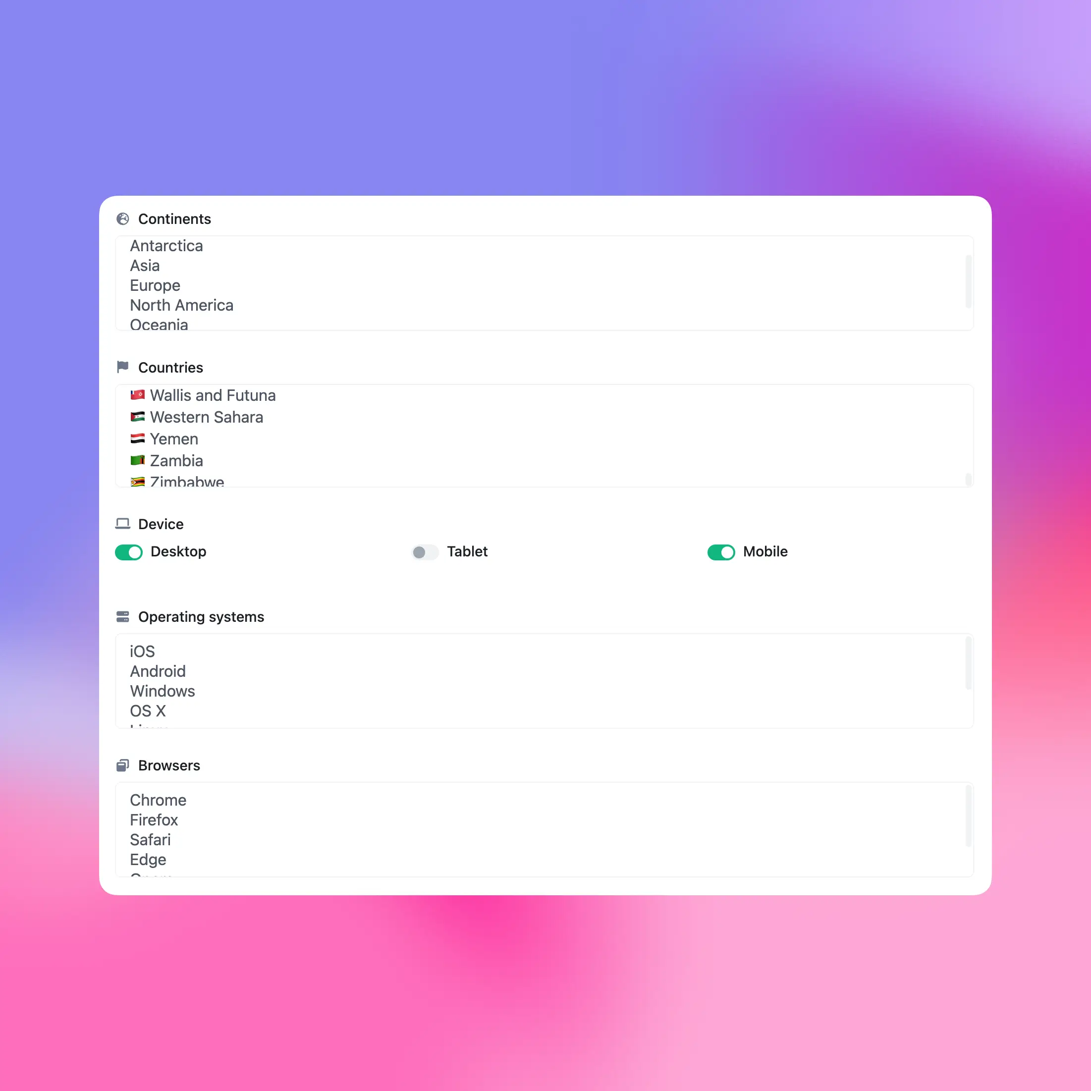 Screenshot der App-Segmentverwaltung und -bearbeitungsseite